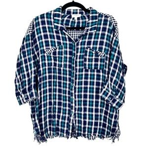 UMGEE flannel raw hem button down top CC3